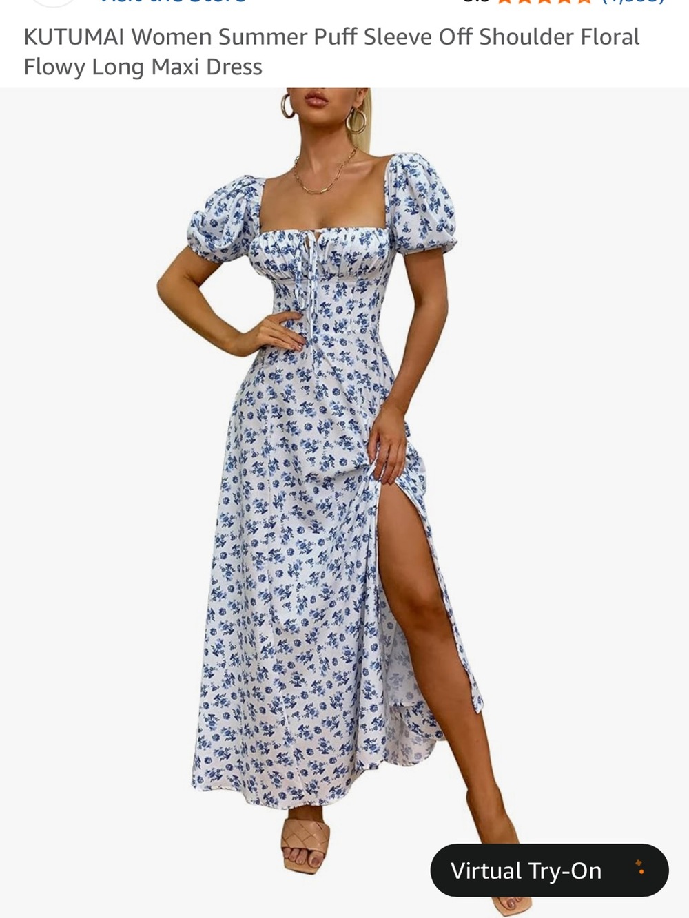 Sunnyfields Blue Floral Puff Sleeve Maxi Dress
